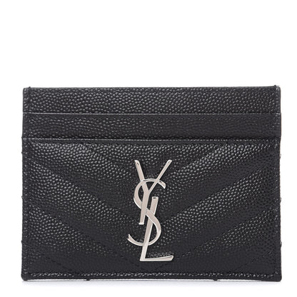 Saint Laurent Grain De Poudre Matelasse Chevron Monogram Credit Card Case Black 1 of 7