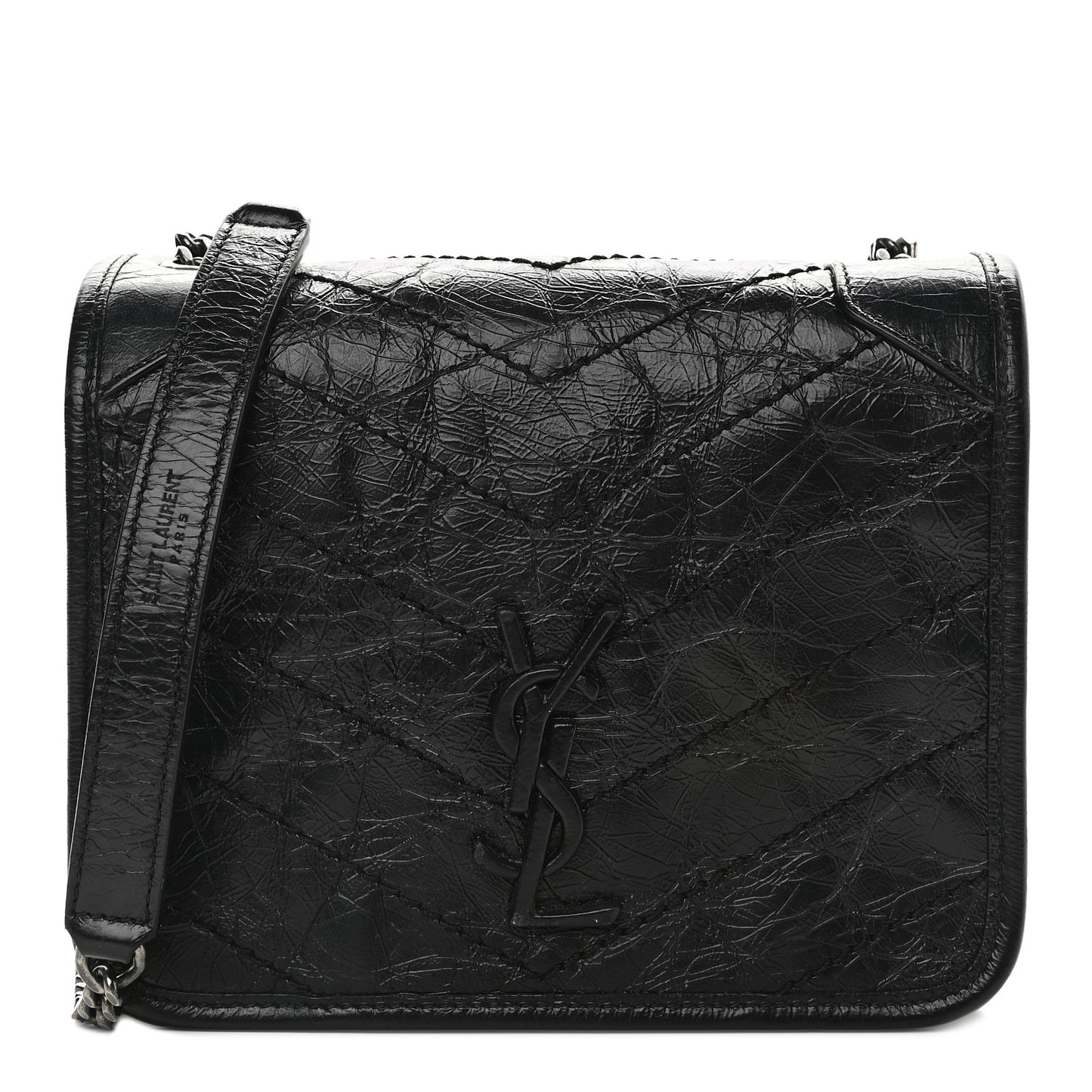 Crinkled Calfskin Matelasse Monogram Niki Chain Wallet Black