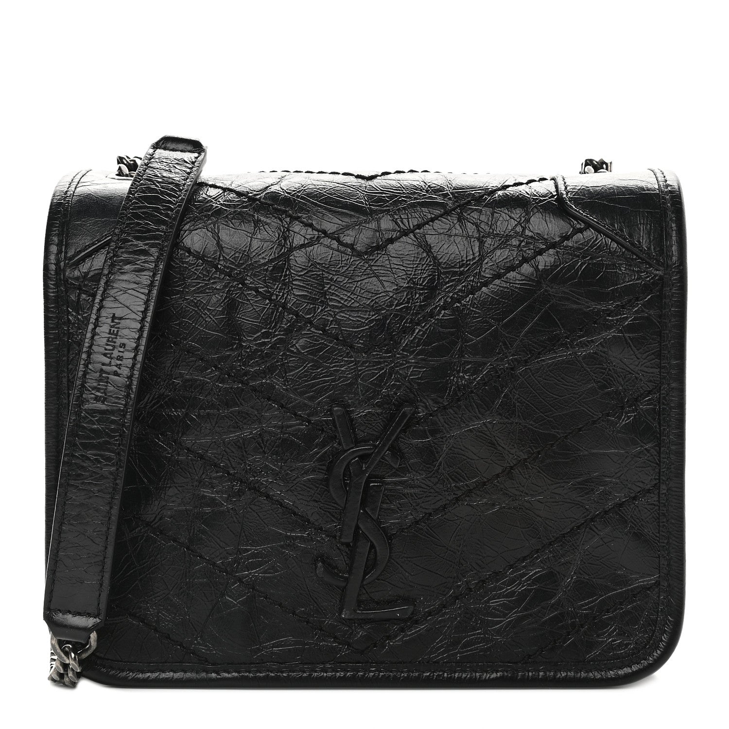 Saint Laurent Crinkled Calfskin Matelasse Monogram Niki Chain Wallet Black 1 of 10