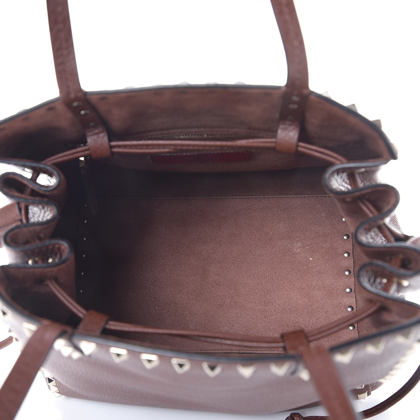 Pebbled Calfskin Rockstud Double Handle Cinch Tote Light Brown