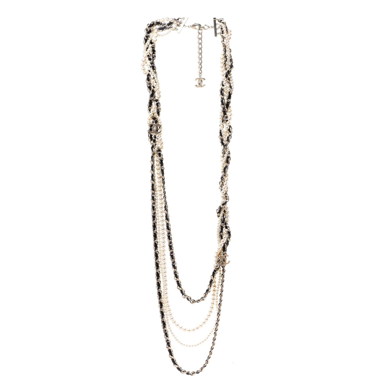 Chanel Glazed Calfskin Pearl CC Chain Necklace Black Gold 3 of 6
