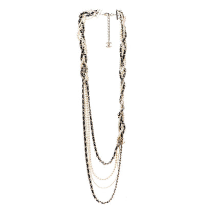 Chanel Glazed Calfskin Pearl CC Chain Necklace Black Gold 3 of 6