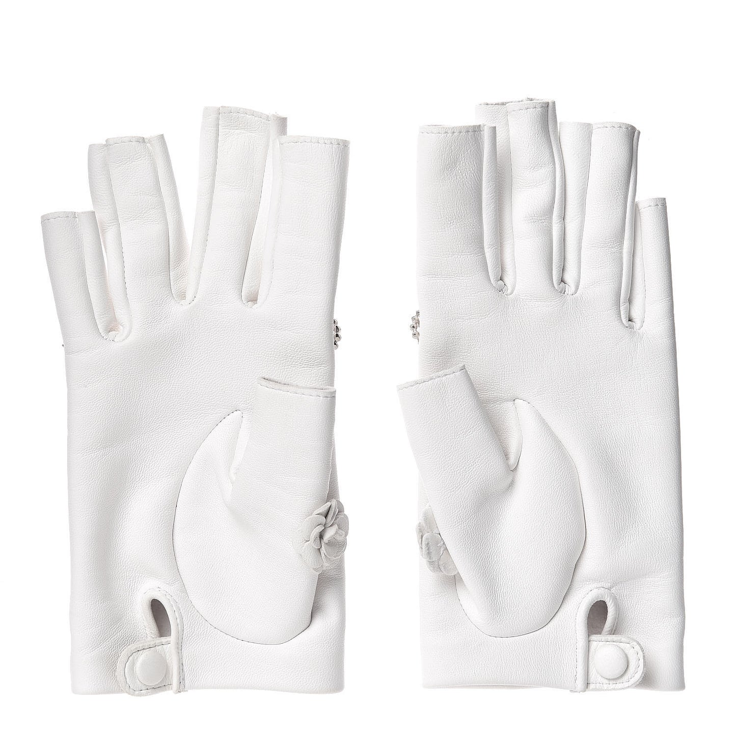 Lambskin Charms Fingerless Gloves 6.5 White