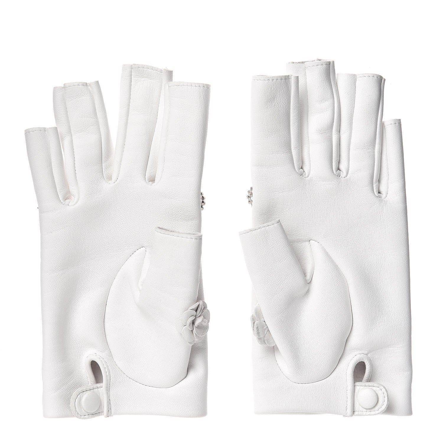 Chanel Lambskin Charms Fingerless Gloves 6.5 White 2 of 3