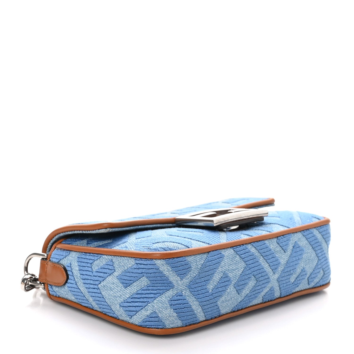 Fendi Denim Vitello King FF Embroidered Mini Baguette Denim Chiaro Brandy 4 of 12