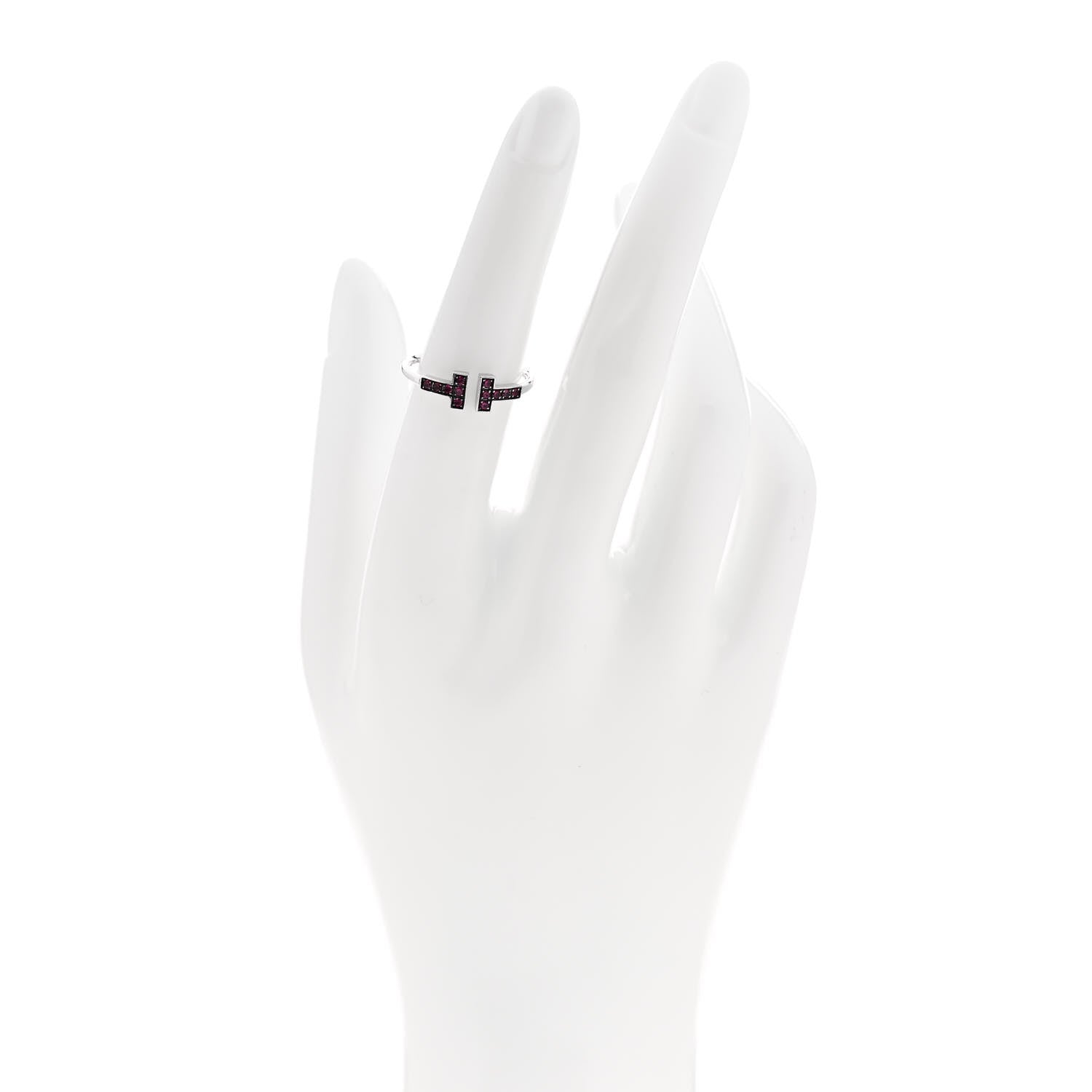 Tiffany 18K White Gold Ruby T Wire Ring 52 6 2 of 5