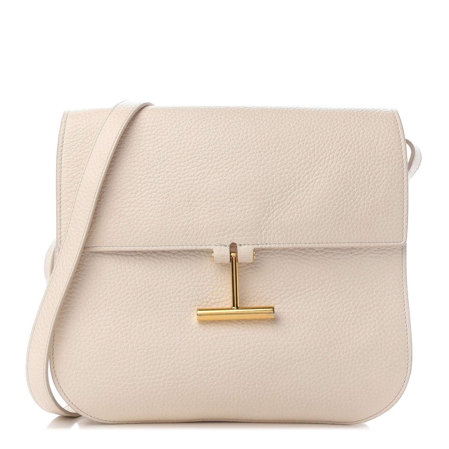 Tom Ford Grained Calfskin Large T Clasp Tara Crossbody Bag White 1 of 10