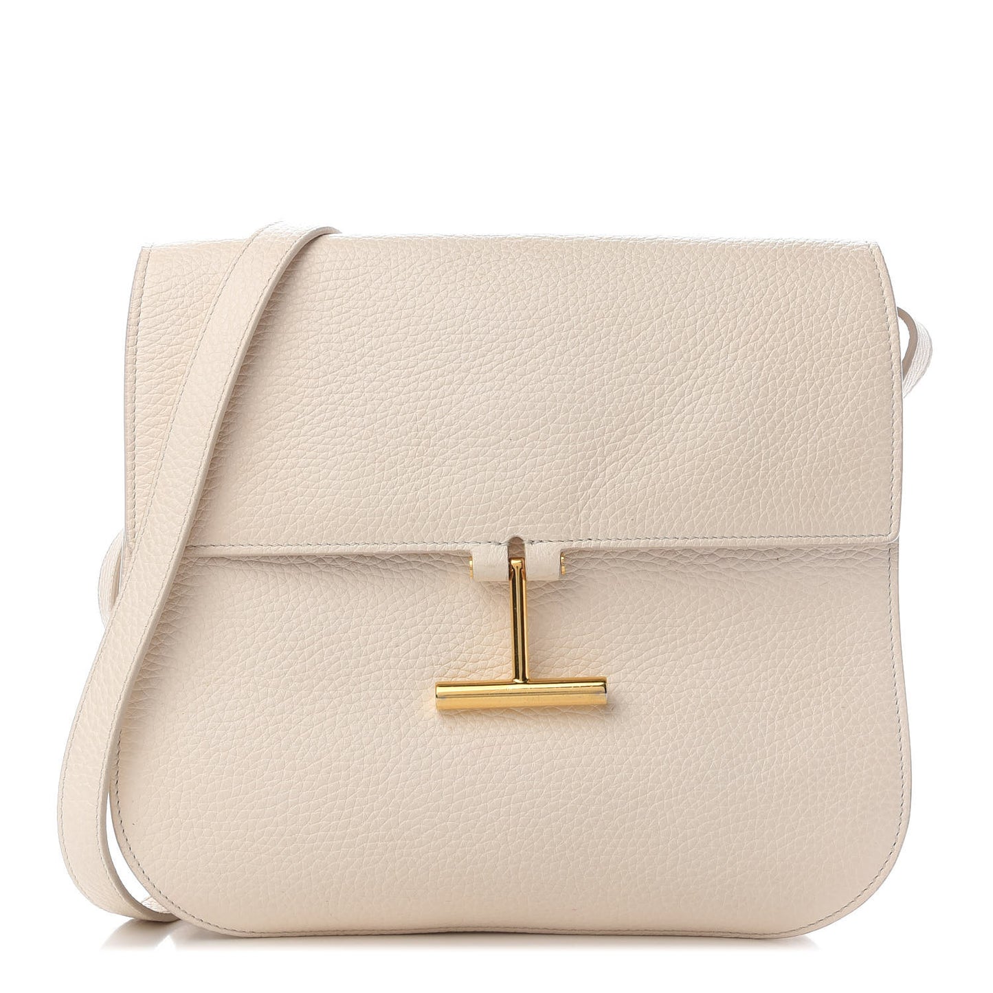 Grained Calfskin Large T Clasp Tara Crossbody Bag White