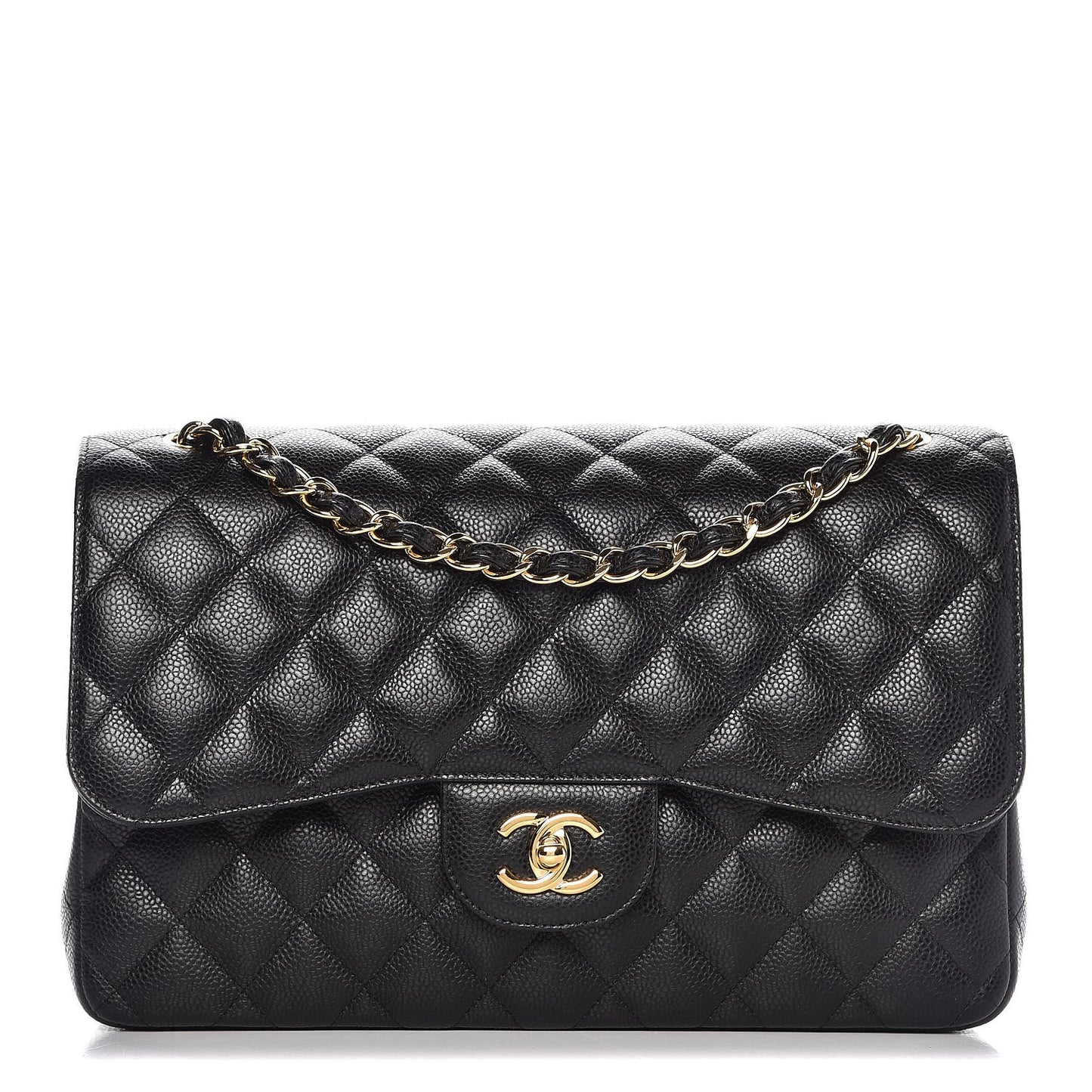 Caviar Quilted Jumbo Double Flap Black