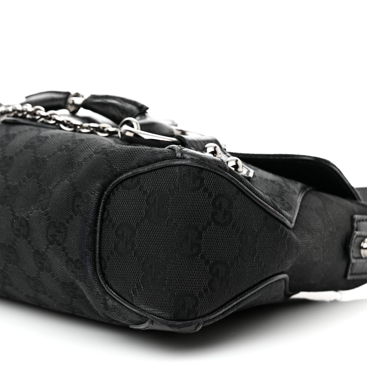 Gucci Monogram Horsebit Chain Flap Shoulder Bag Black 10 of 18