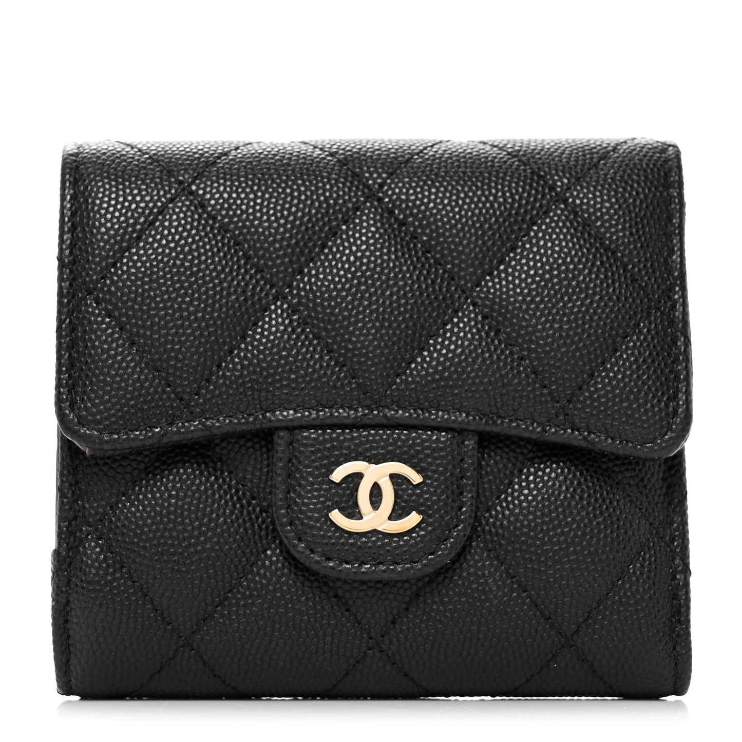 Caviar Quilted Compact Flap Wallet Black