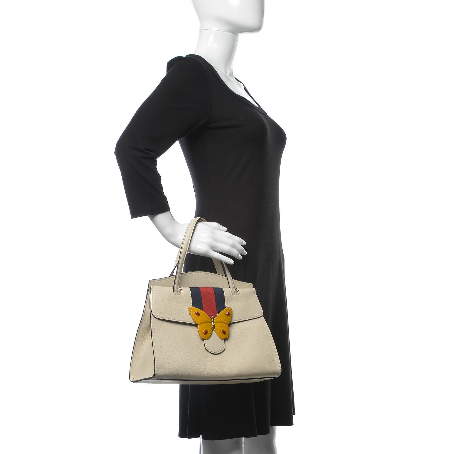 Gucci Grained Calfskin Web Stripe Butterfly Medium Totem Top Handle Bag White 3 of 10