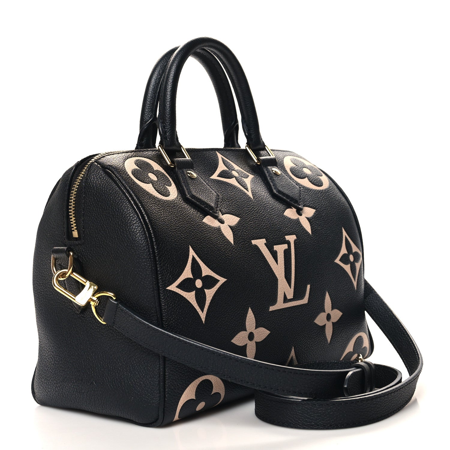 Louis Vuitton Empreinte Monogram Giant Speedy Bandouliere 25 Black Beige 3 of 9