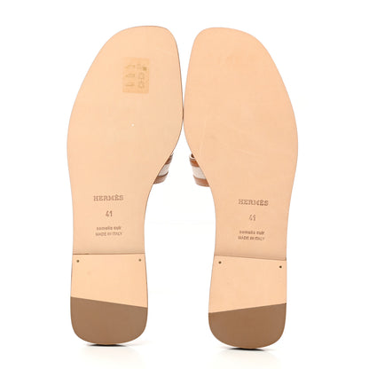 Hermes Calfskin Canvas Oran Sandals 41 Noisette Beige Dore 5 of 9