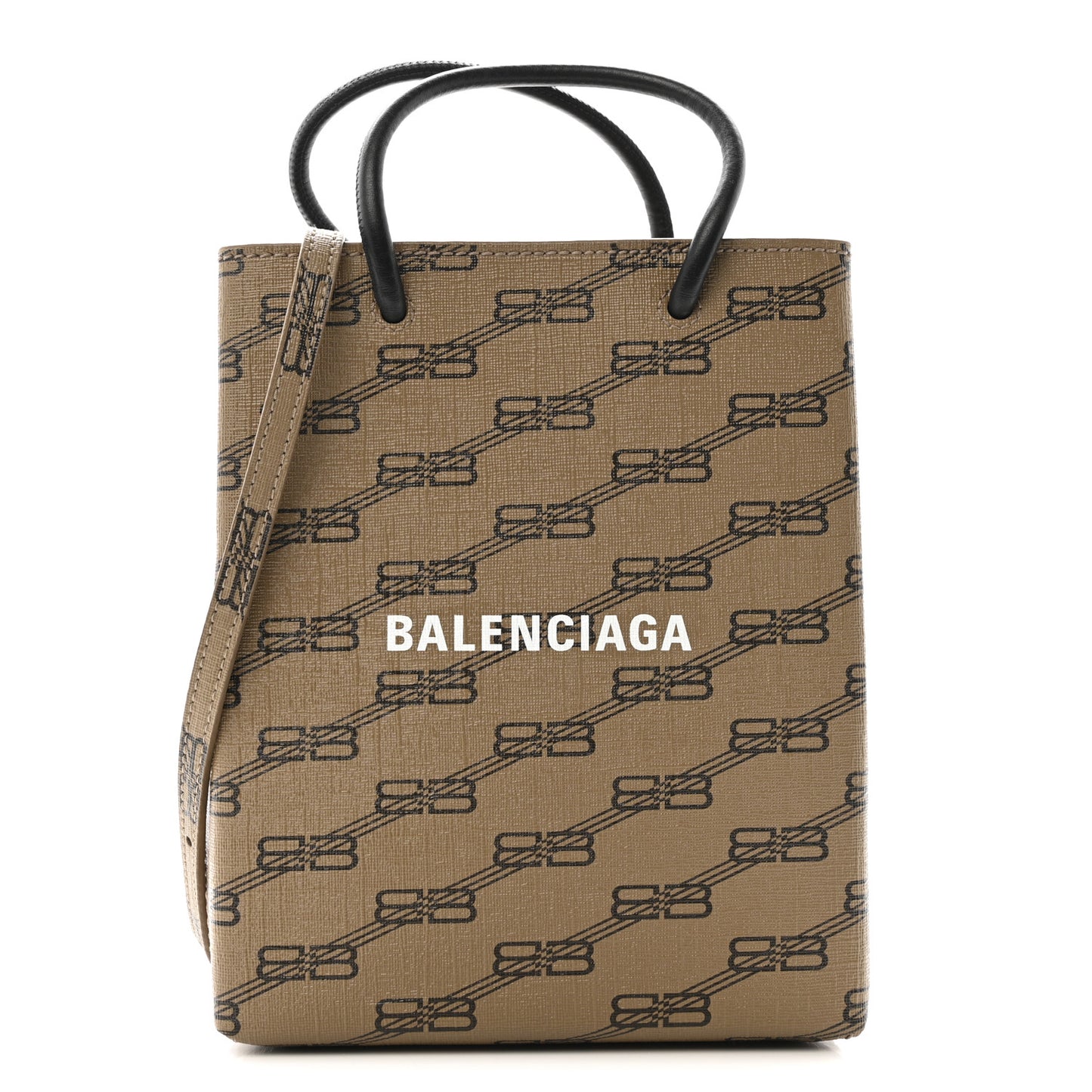 Coated Canvas BB Monogram Allover Logo Shopping Bag Beige Brown Black