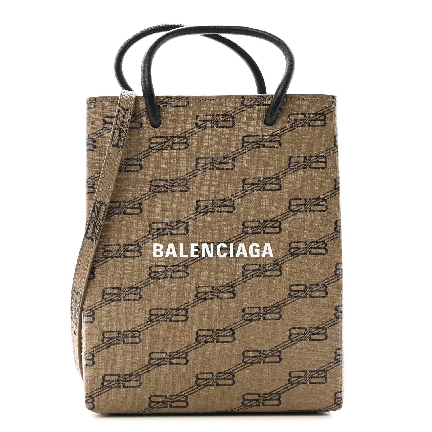 Balenciaga Coated Canvas BB Monogram Allover Logo Shopping Bag Beige Brown Black 1 of 11