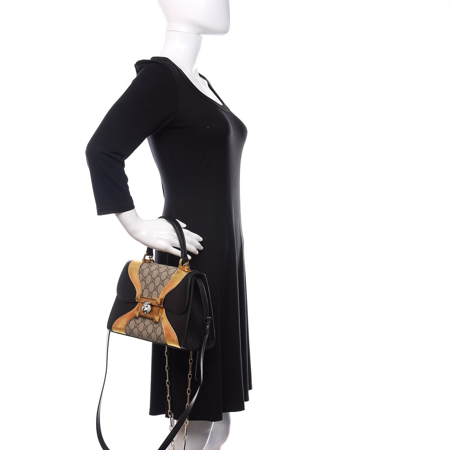 GG Supreme Monogram Small Osiride Top Handle Bag Black Gold