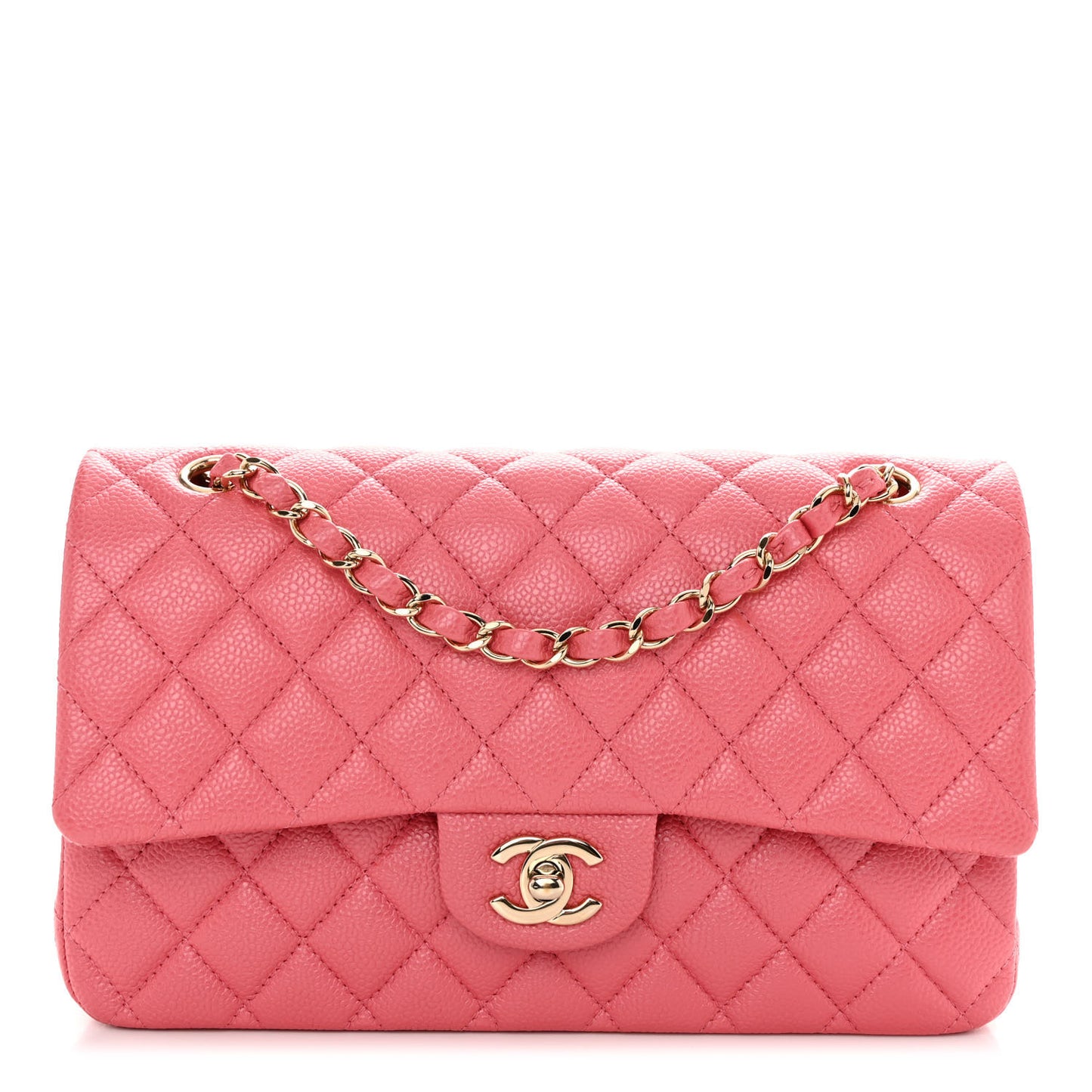 Caviar Quilted Medium Double Flap Pink