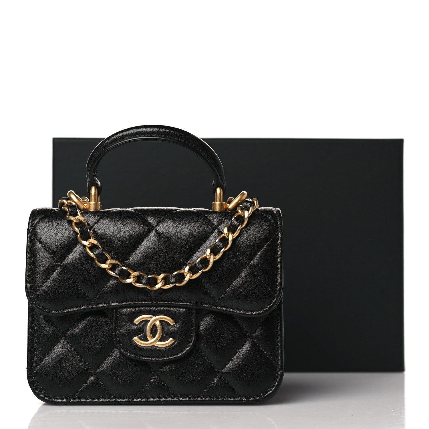 Chanel Lambskin Quilted Top Handle Flap Coin Purse With Chain Black 11 of 11
