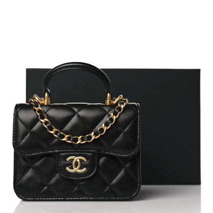 Chanel Lambskin Quilted Top Handle Flap Coin Purse With Chain Black 11 of 11