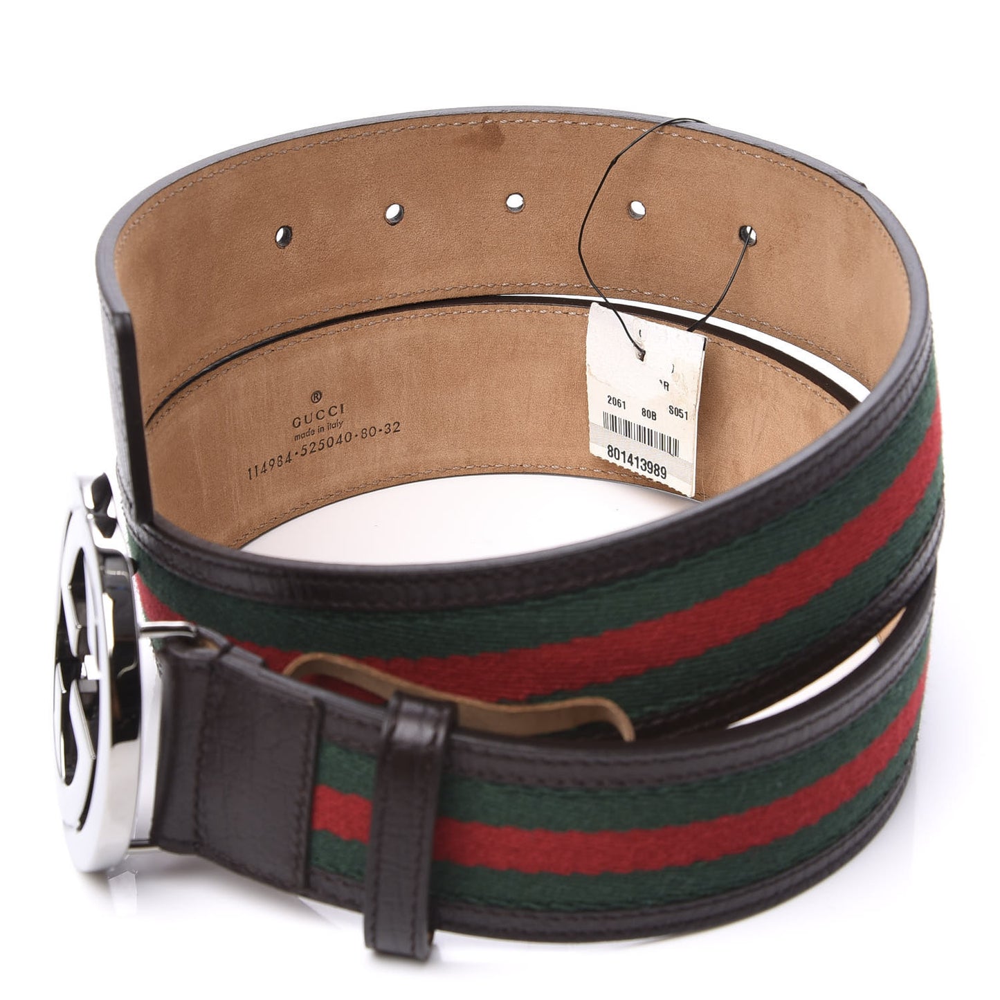 Calfskin Web Interlocking G Belt 80 32 Dark Brown