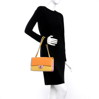 Chanel Lambskin Quilted Tri-Color Medium Double Flap Orange 3 of 9