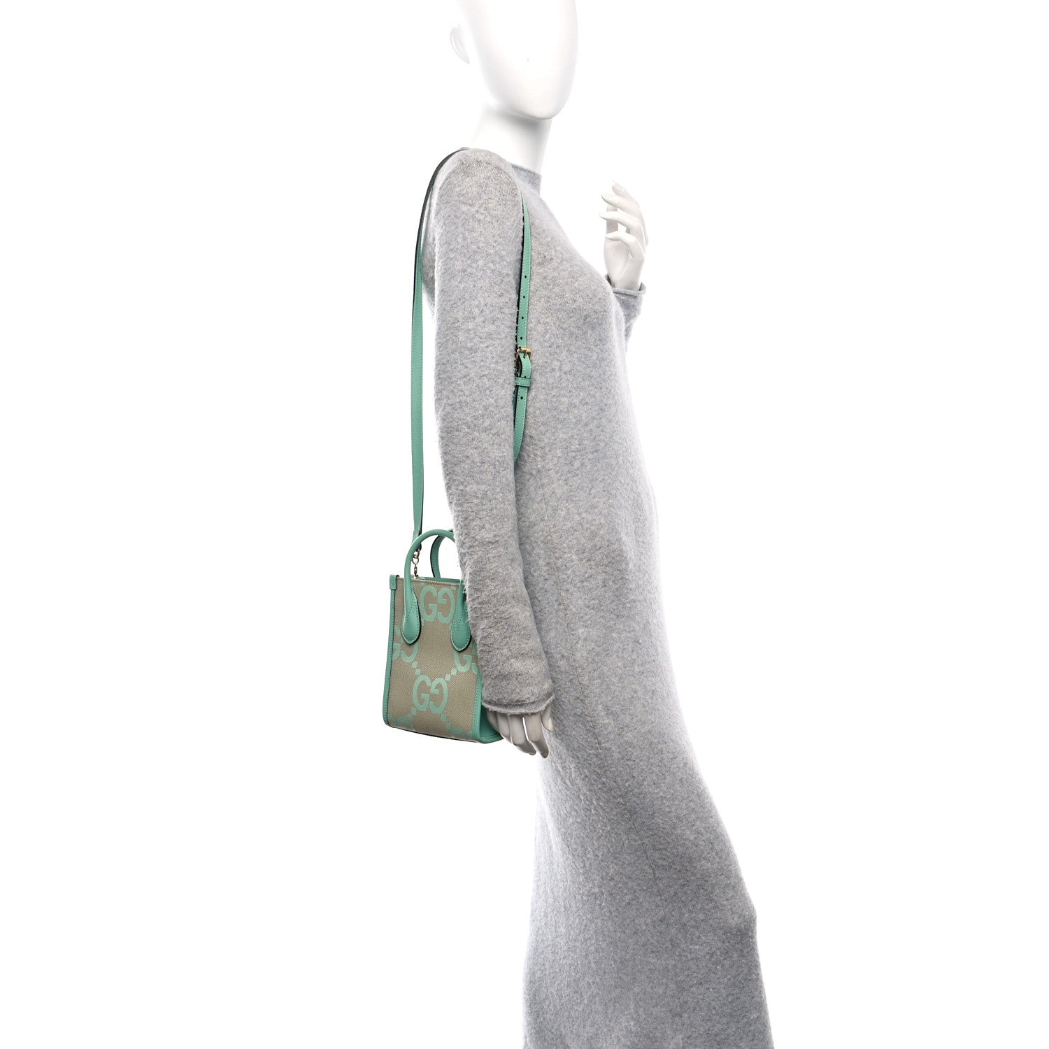 Gucci Monogram Jumbo GG Textured Dollar Calfskin Mini Tote Bag Pepperlight Mint 2 of 10