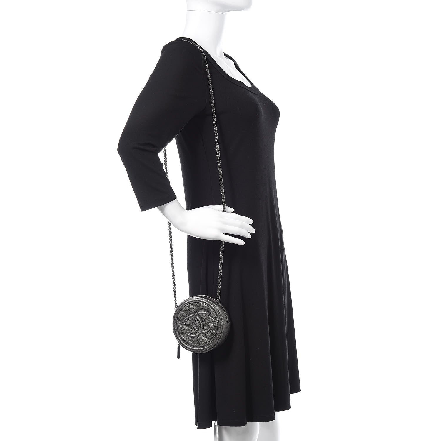 Chanel Metallic Caviar Quilted Round Filigree Crossbody Dark Silver 2 of 10