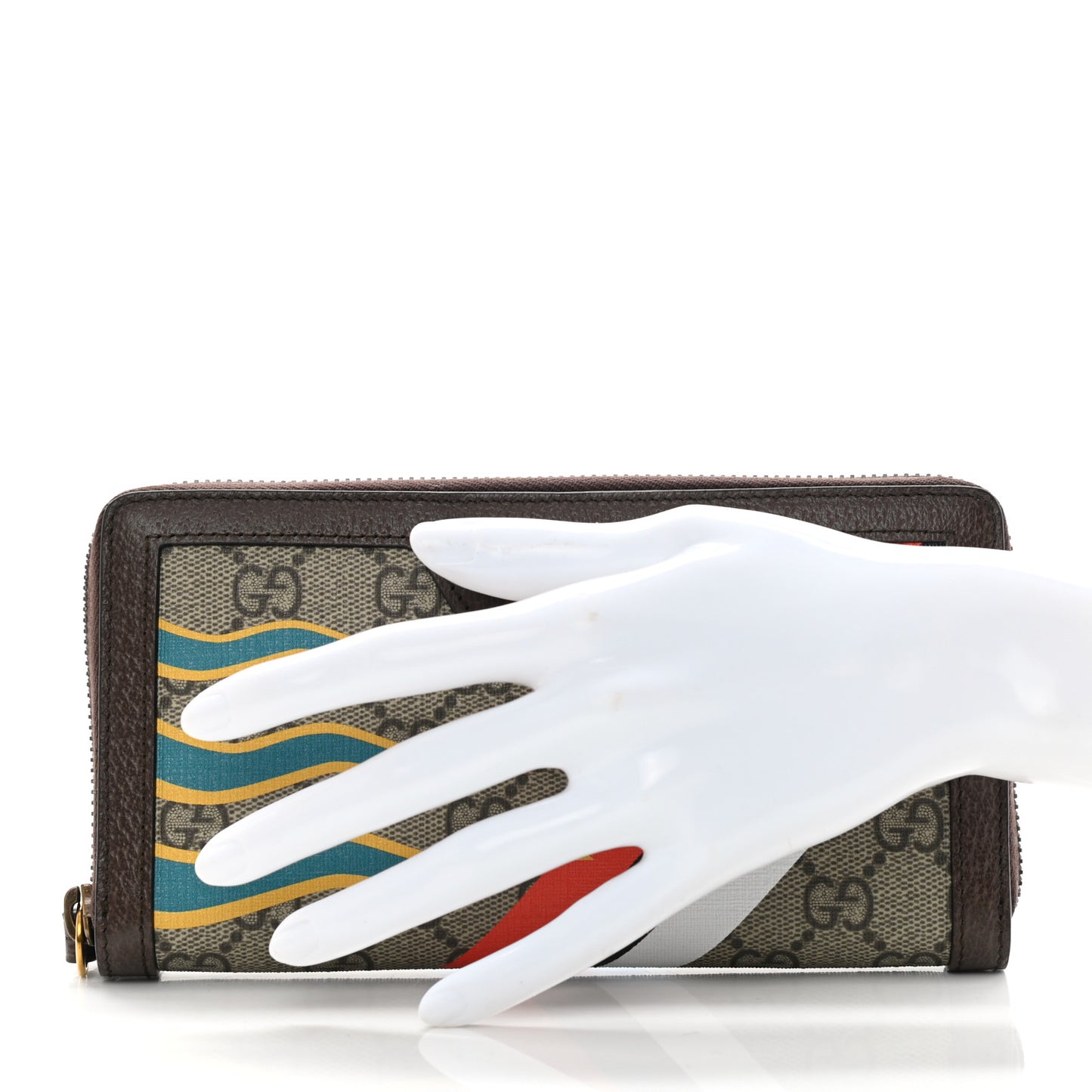 GG Supreme Monogram Equestrian Diana Zip Around Continental Wallet Beige Ebony Multicolor New Acero