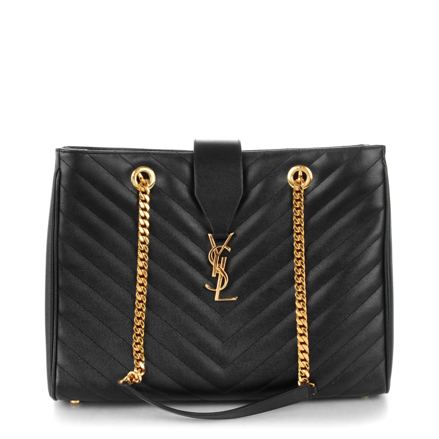 Grain De Poudre Matelasse Chevron Monogram Shopping Bag Black
