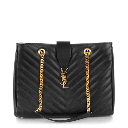 Saint Laurent Grain De Poudre Matelasse Chevron Monogram Shopping Bag Black 1 of 7