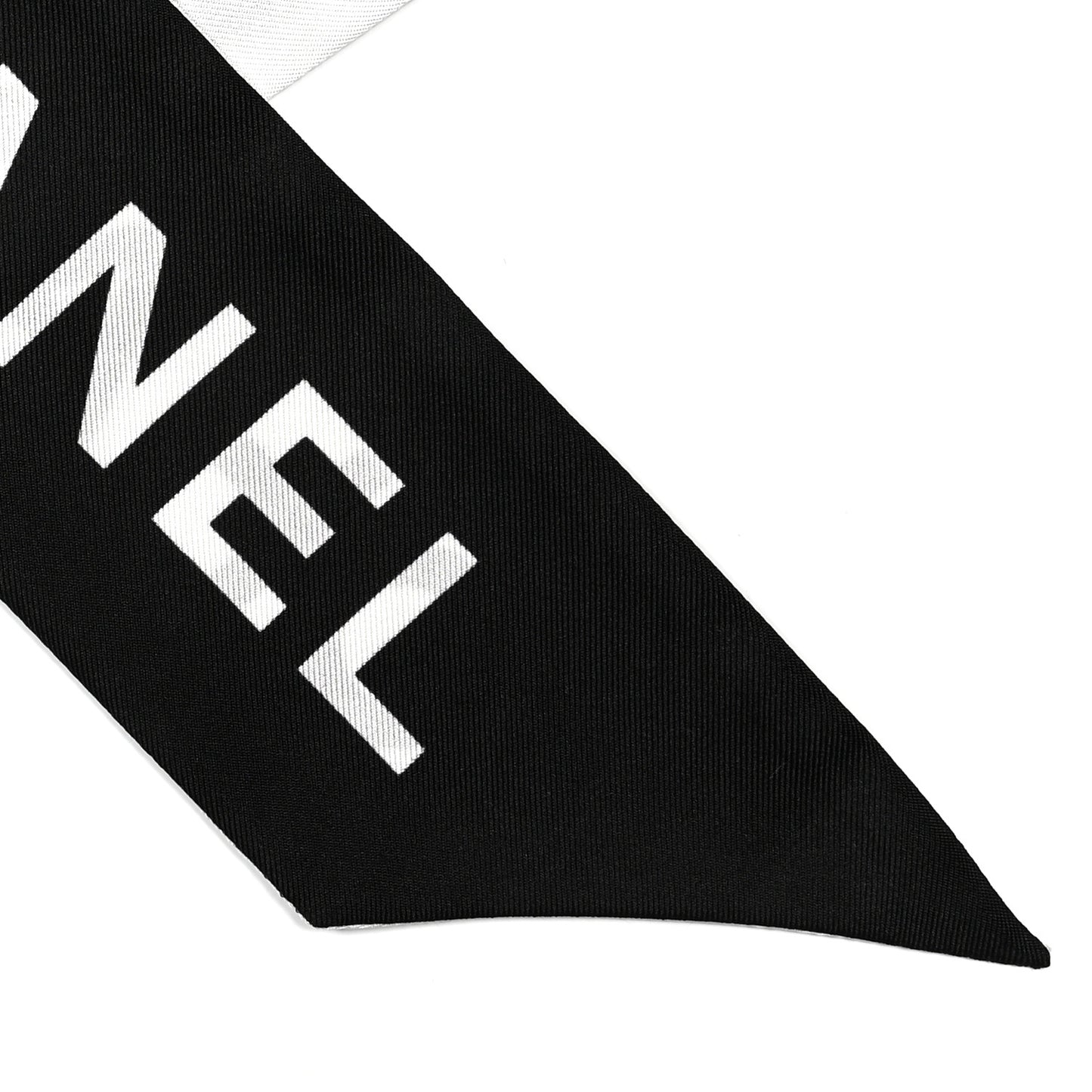 Silk Logo Slim Bandeau Scarf Black White