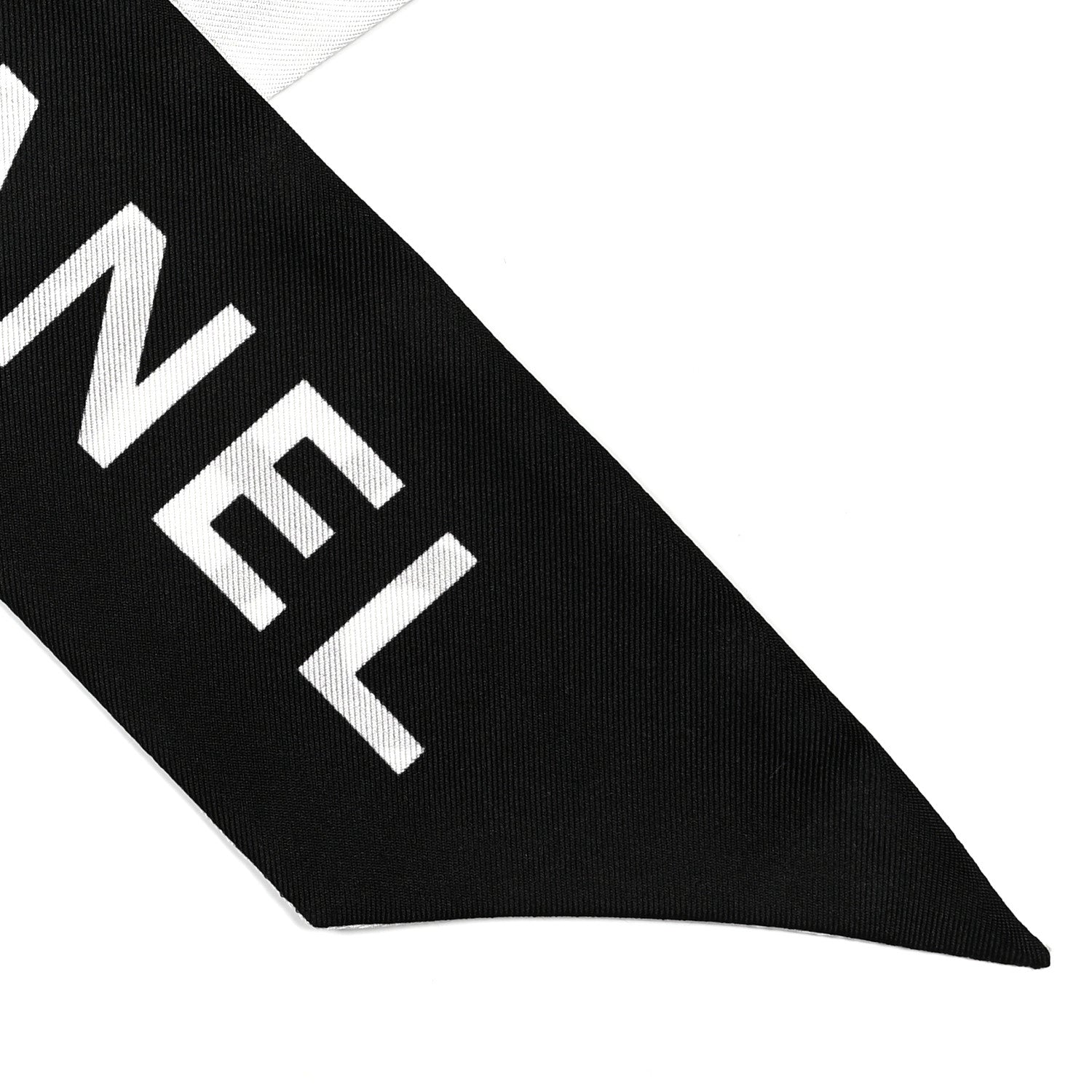 Chanel Silk Logo Slim Bandeau Scarf Black White 2 of 3