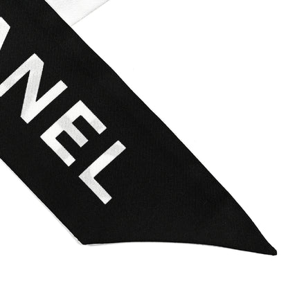 Chanel Silk Logo Slim Bandeau Scarf Black White 2 of 3