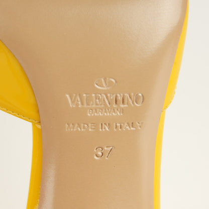 Valentino Garavani Patent Couture Bow Peep Toe Low Heel Slide Pumps 37 Yellow 6 of 7