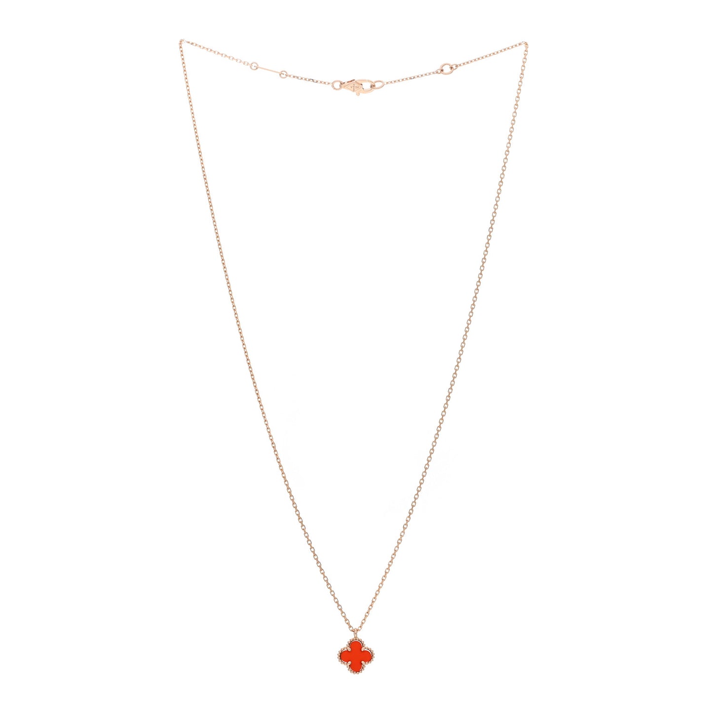 18K Rose Gold Carnelian Sweet Alhambra Pendant Necklace