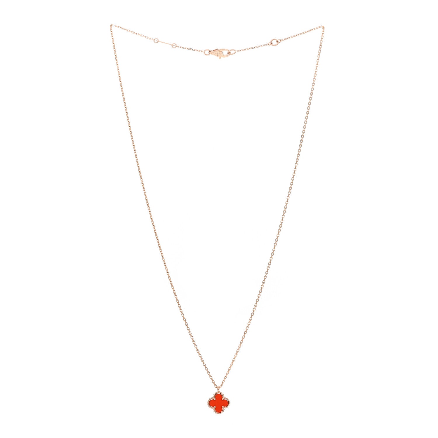 Van Cleef & Arpels 18K Rose Gold Carnelian Sweet Alhambra Pendant Necklace 3 of 5