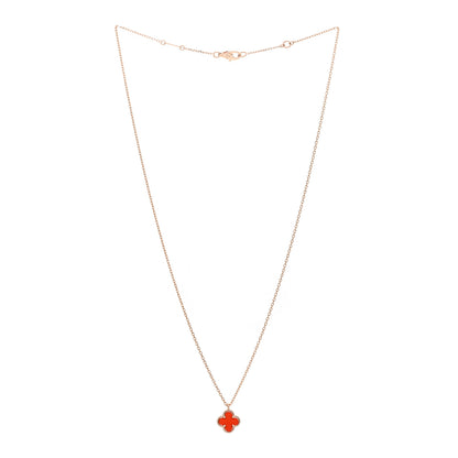 Van Cleef & Arpels 18K Rose Gold Carnelian Sweet Alhambra Pendant Necklace 3 of 5