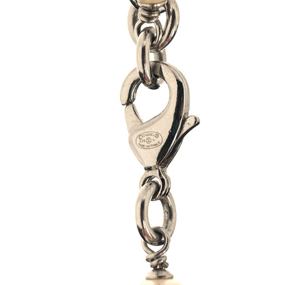 Chanel Graduated Pearl Crystal CC Long Necklace Silver 4 of 5