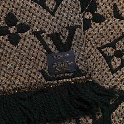 Louis Vuitton Wool Silk Monogram Giant Jungle Logomania Shine Scarf Black 4 of 4
