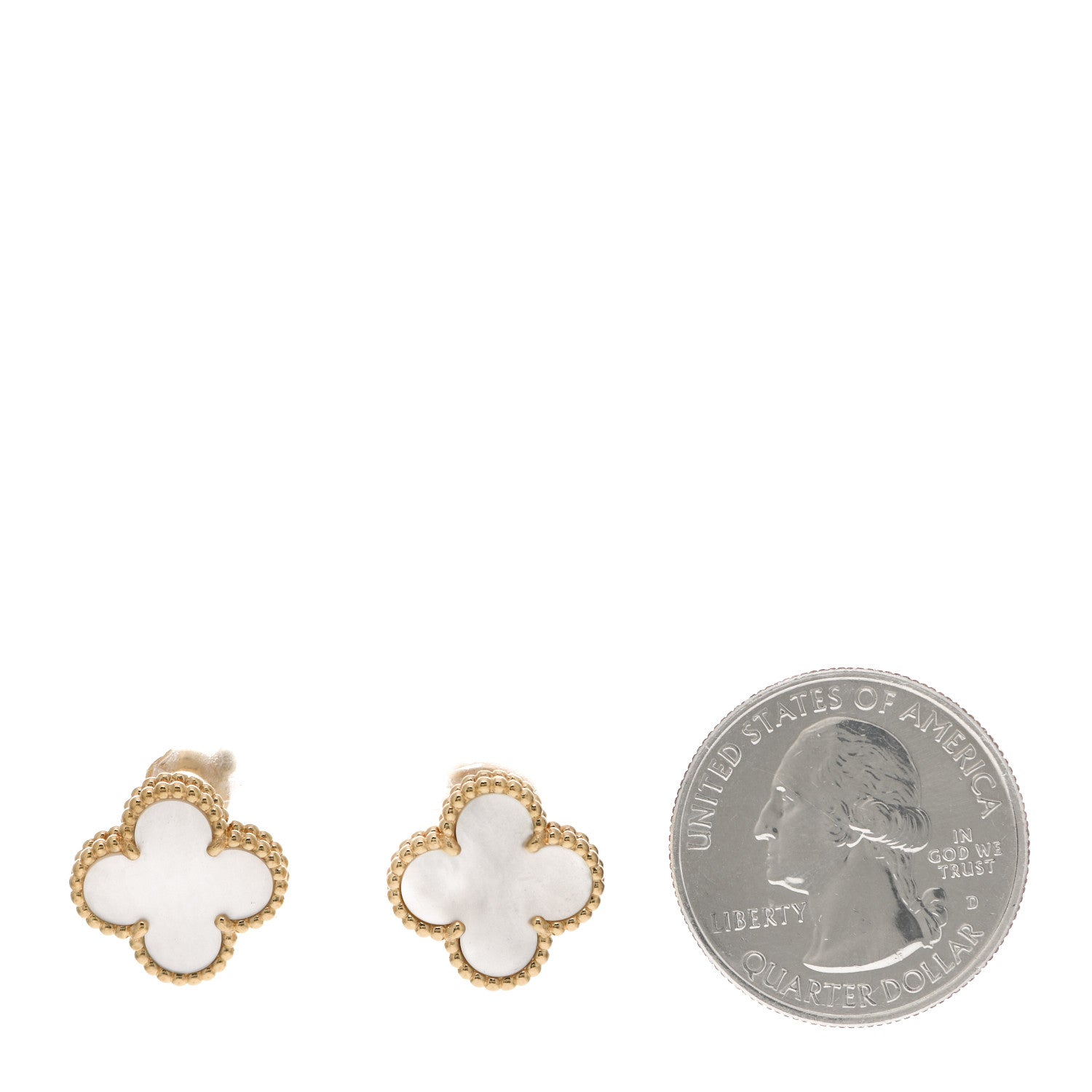 Van Cleef & Arpels 18K Yellow Gold Mother of Pearl Vintage Alhambra Earrings 2 of 4