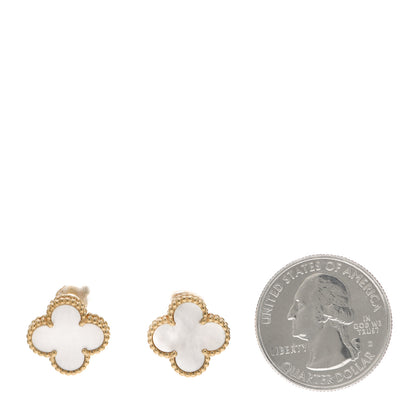 Van Cleef & Arpels 18K Yellow Gold Mother of Pearl Vintage Alhambra Earrings 2 of 4