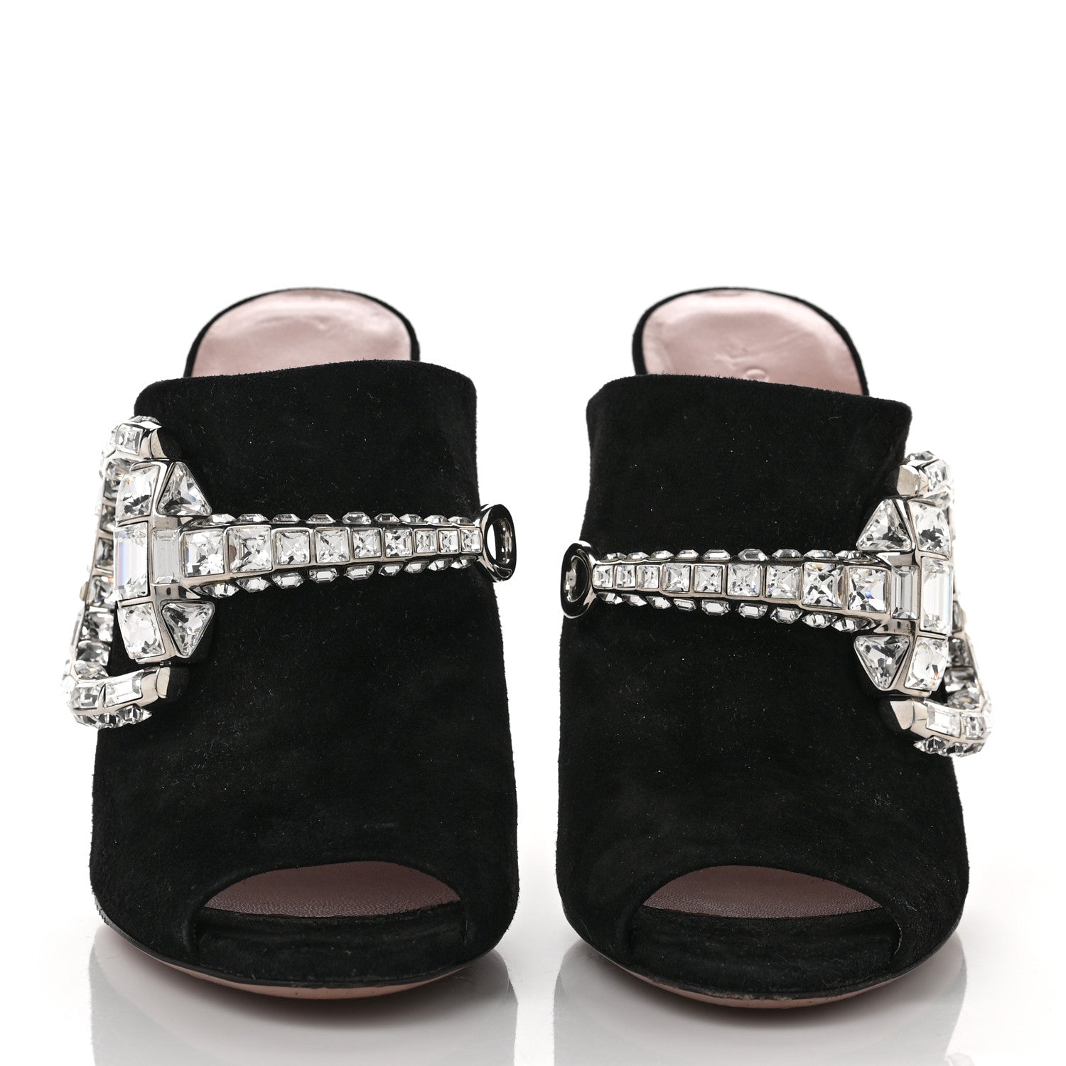 Gucci Suede Crystal Maxine Horsebit High Heel Slides 36.5 Black 2 of 11