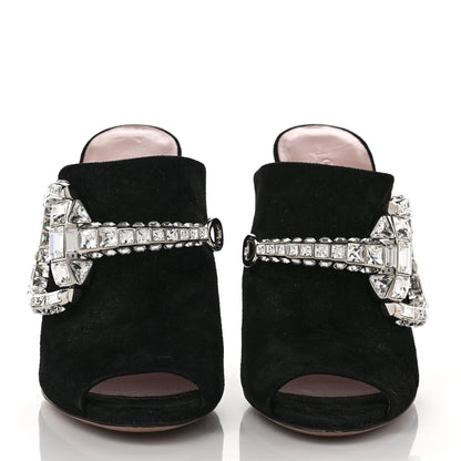 Gucci Suede Crystal Maxine Horsebit High Heel Slides 36.5 Black 2 of 11