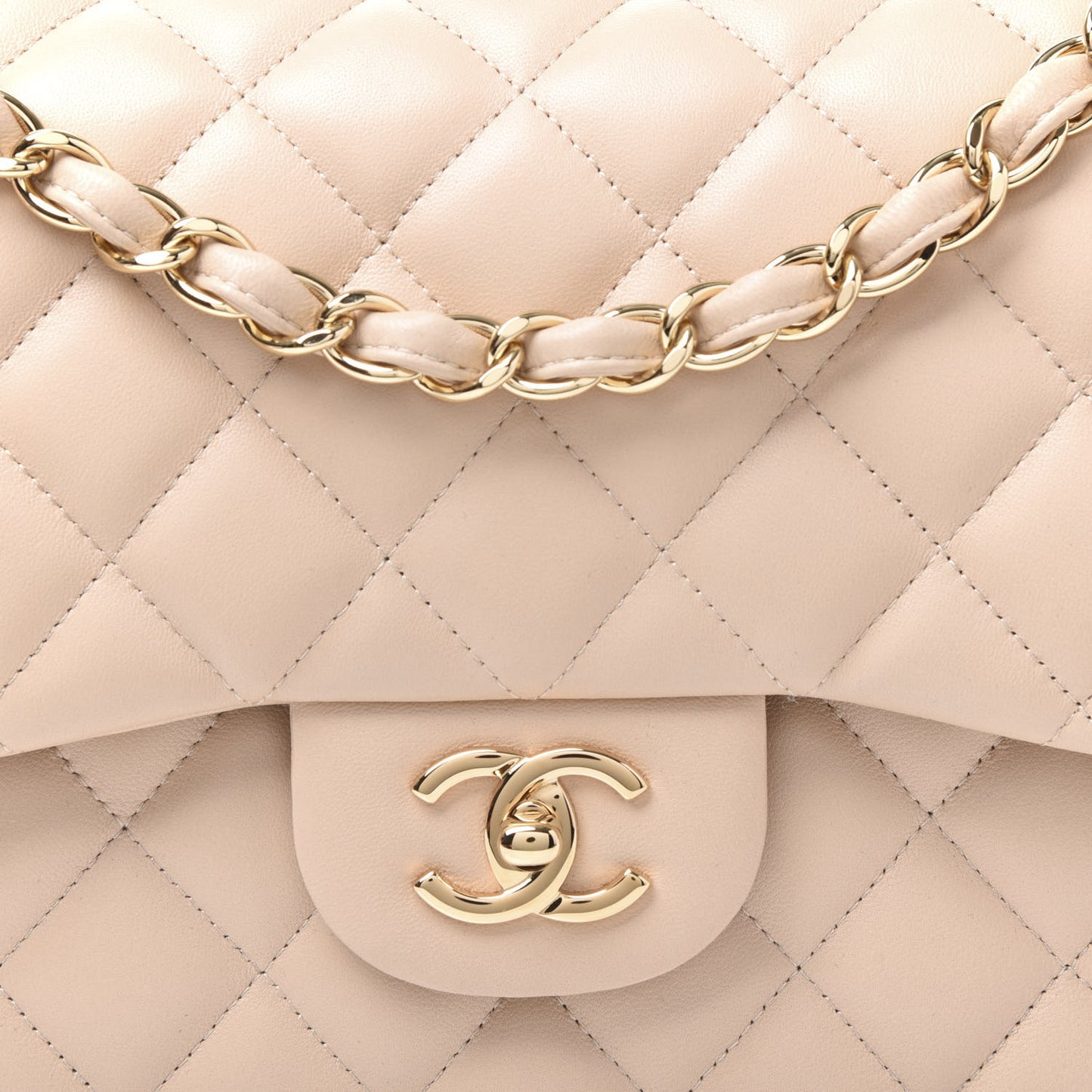 Lambskin Quilted Jumbo Double Flap Light Beige