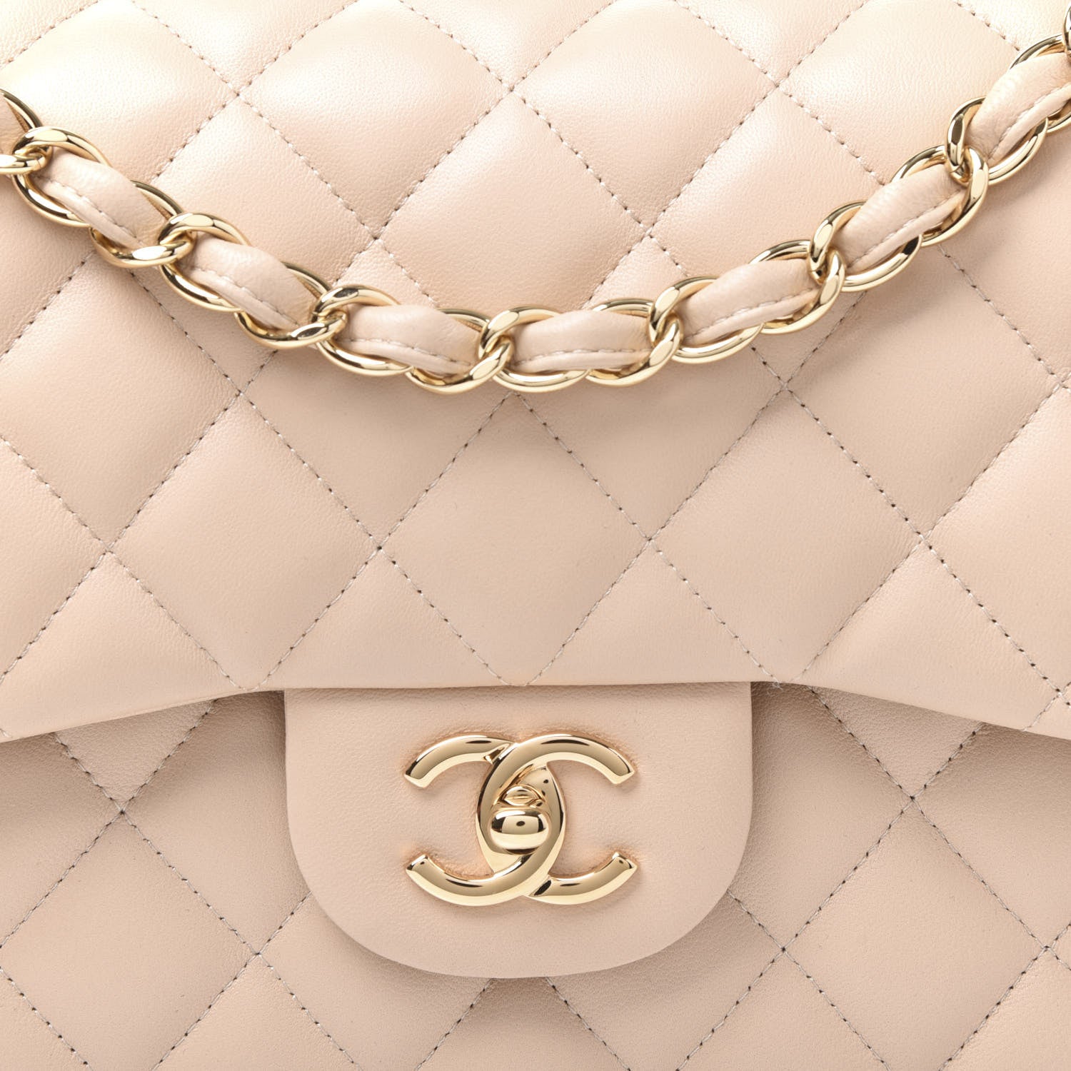 Chanel Lambskin Quilted Jumbo Double Flap Light Beige 9 of 11