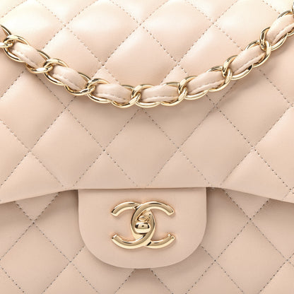 Chanel Lambskin Quilted Jumbo Double Flap Light Beige 9 of 11