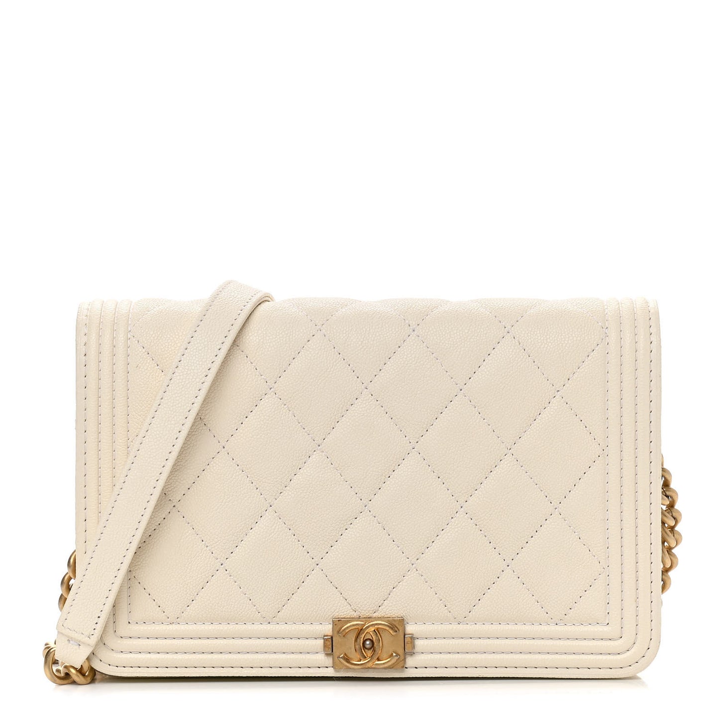 Caviar Quilted Boy Wallet On Chain WOC White