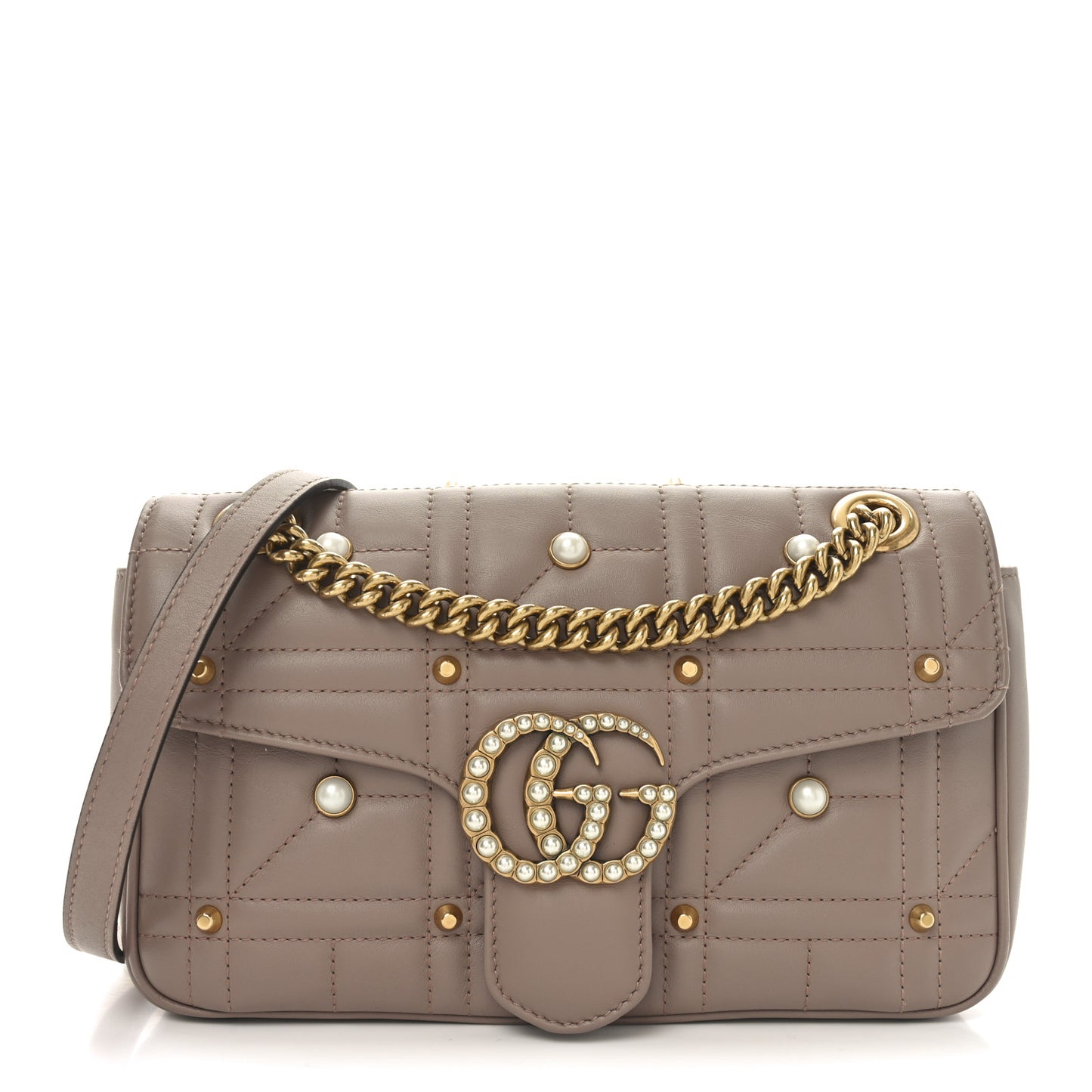 Calfskin Matelasse Studded Small Pearly GG Marmont Shoulder Bag Porcelain Rose