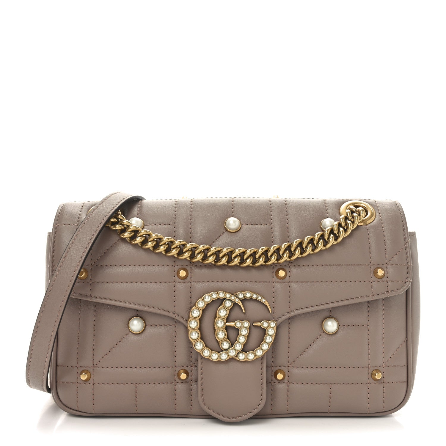 Gucci Calfskin Matelasse Studded Small Pearly GG Marmont Shoulder Bag Porcelain Rose 1 of 10